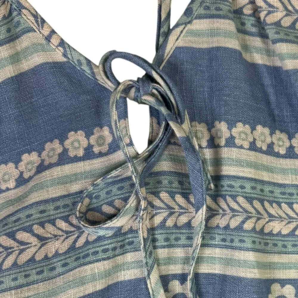 Free People Linen Blend Halter Mini Dress Blue Boho Floral Stripe Pattern Size M - Picture 6 of 12
